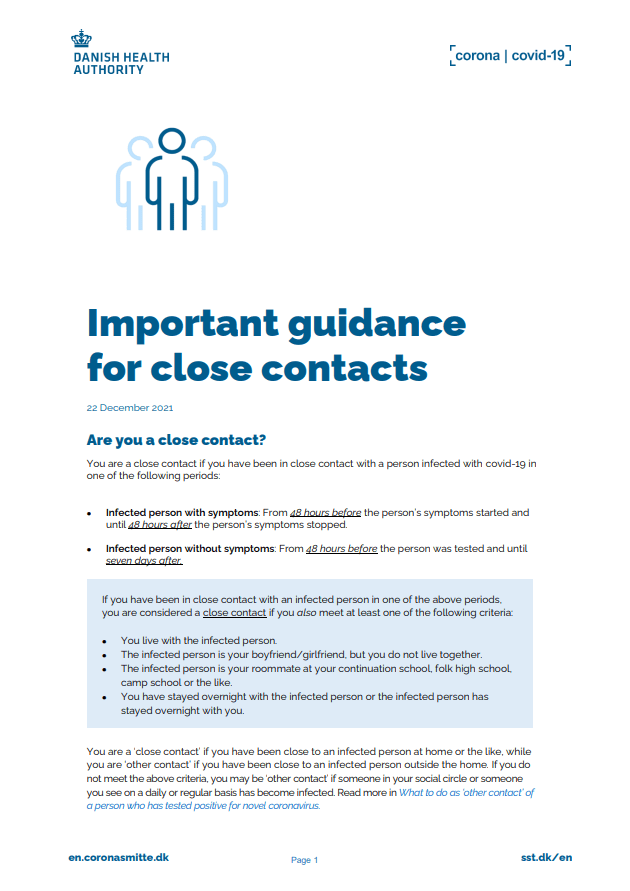 Important guidance for close contacts