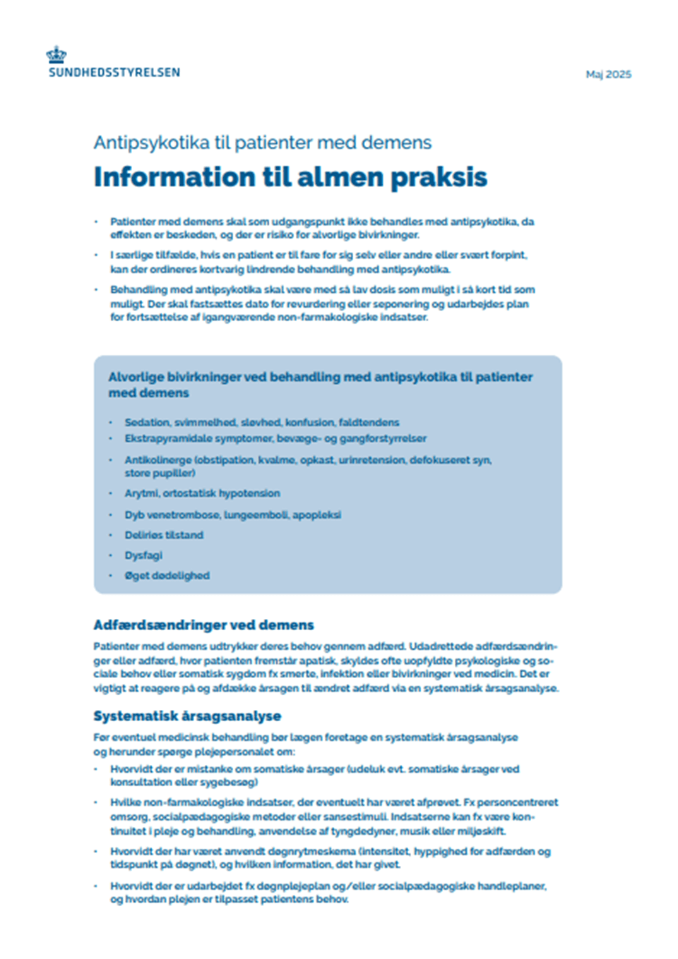 Information til almen praksis: Antipsykotika til patienter med demens