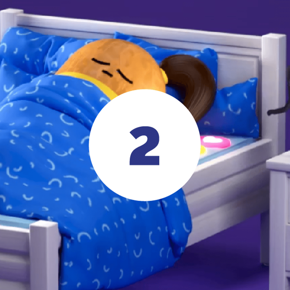 Illustration af poge der sover med mobil ved siden af