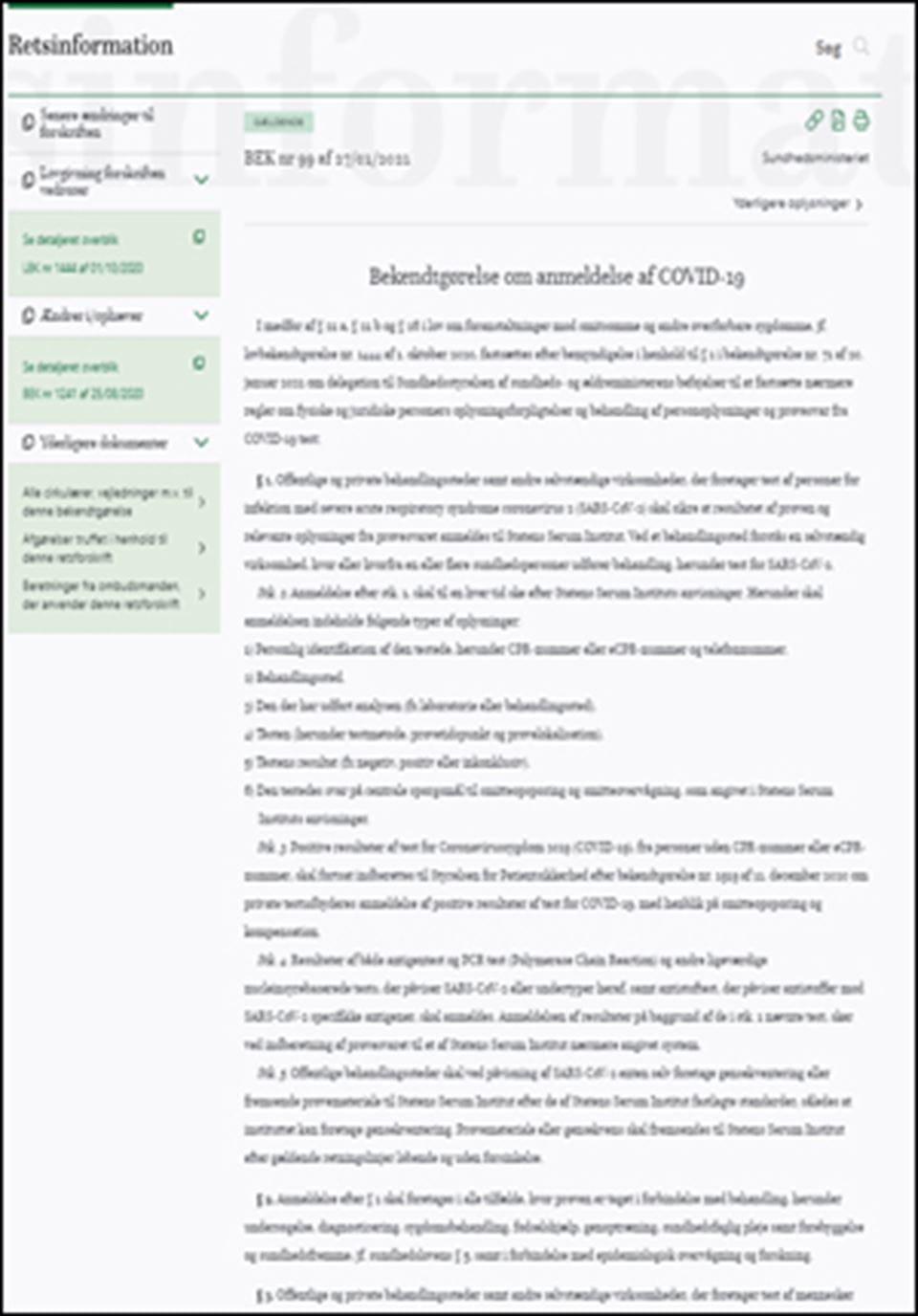 Bekendtgørelse om anmeldelse af covid-19