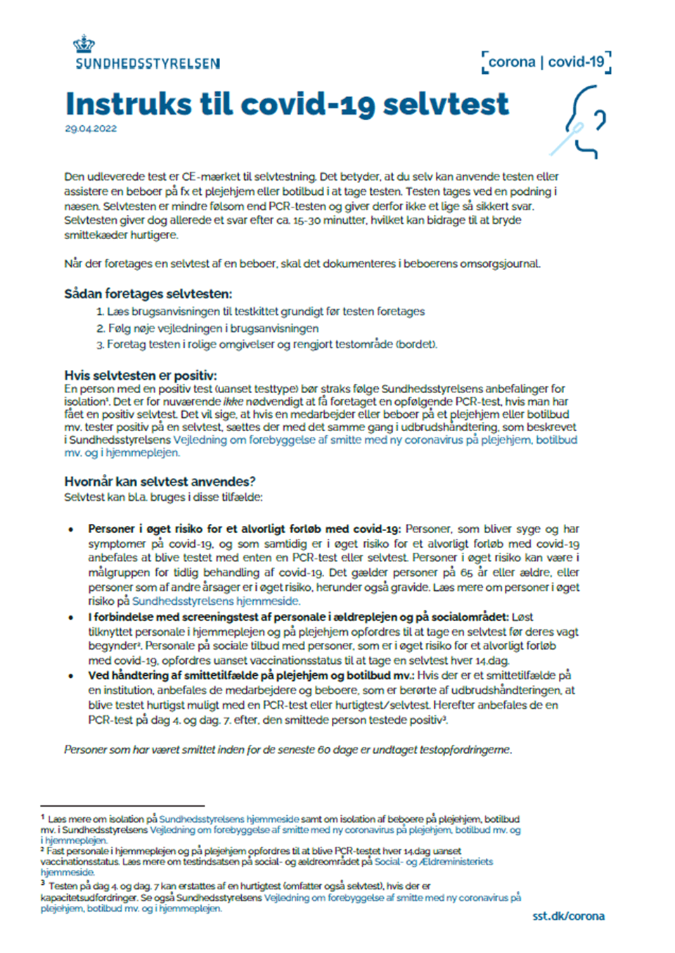 Forside til instruks om selvtest på institutioner 